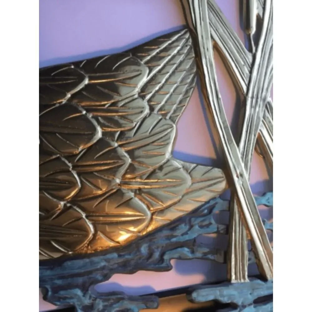VTG Handmade Brass Wall Hanging Swan Large Water Scene Sculpture Artwildlife 18